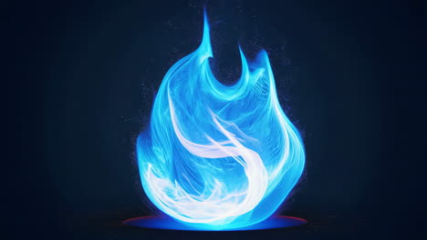 A blue flame is lit in a dark room. The blue flame is surrounded by a white glow