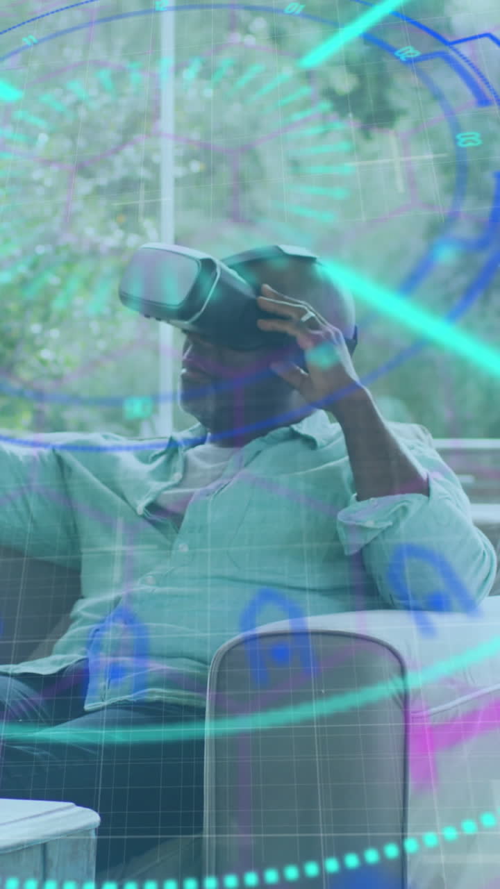 animación de escaneo de alcance sobre hombre afroamericano usando auriculares vr