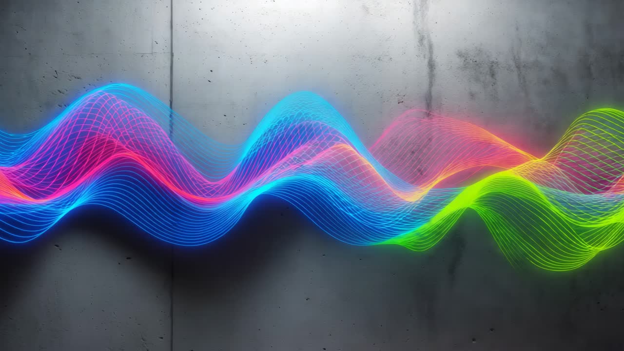 ondas de luz de neón en la pared de hormigón