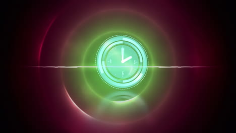 animación del reloj moviéndose rápidamente sobre círculos verdes