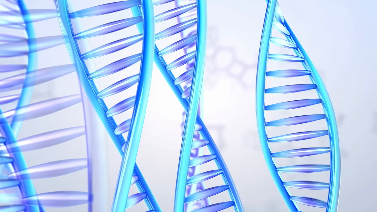 Blue Dna Double Helix Closeup D Medical Render Of Intertwining Strands In Clinical Lab Setting, Soft White
