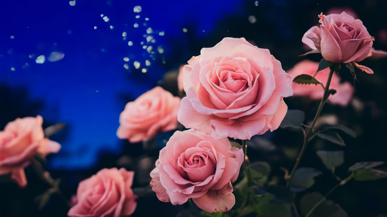 Close-up video of blooming pink roses, captured at eye level