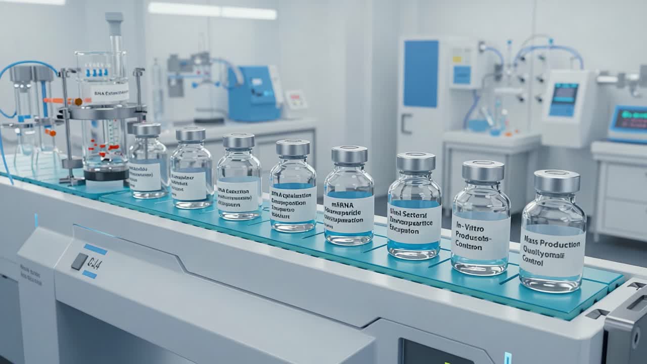 A Detailed Overview of Various Pharmaceutical Vials on a Laboratory Conveyor, Showcasing the Advanced Processes in Drug Production and Preparation Techniques