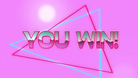 animation of you win text over light spots on pink background