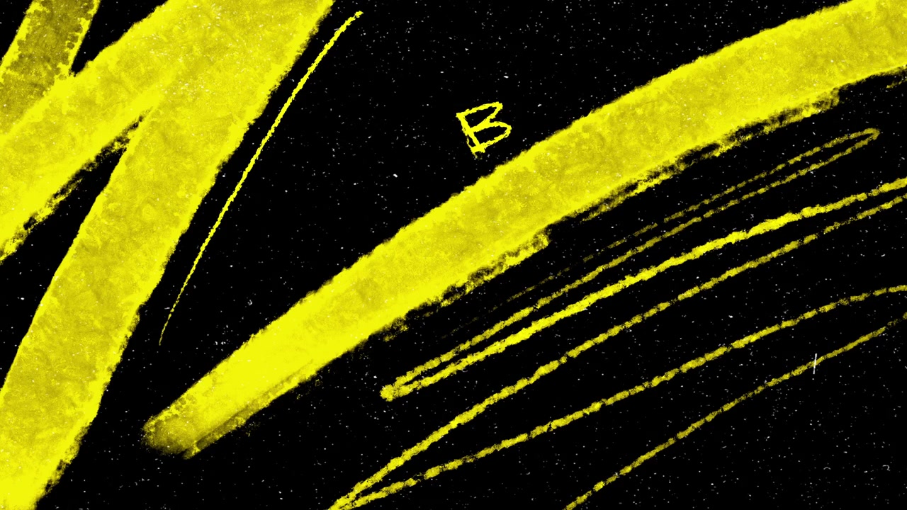 Abstract Yellow Paint Strokes on Black Background with Film Grain Texture