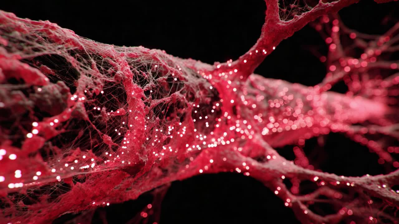 A Stunning Visualization of Neural Structures Illuminated in Red, Showcasing Intricate Fibers and Connections from Different Perspectives