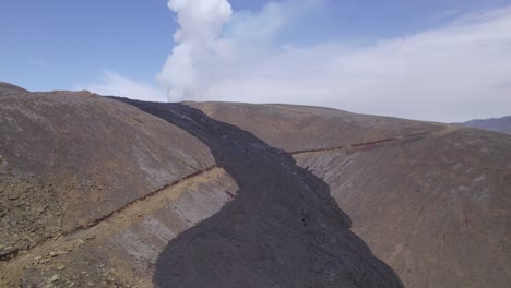 black molten lava at natthagi valley due to eruption of geldingadalir volcano in iceland