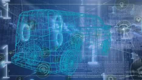 Animation-of-rotating-car-model-and-binary-code-over-network-of-connections-and-clouds