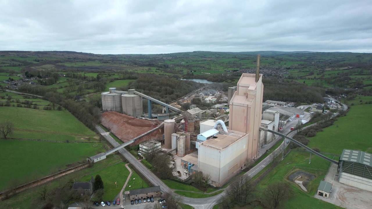 Aerial view of Cauldon cement works industrial factory in Staffordshire UK