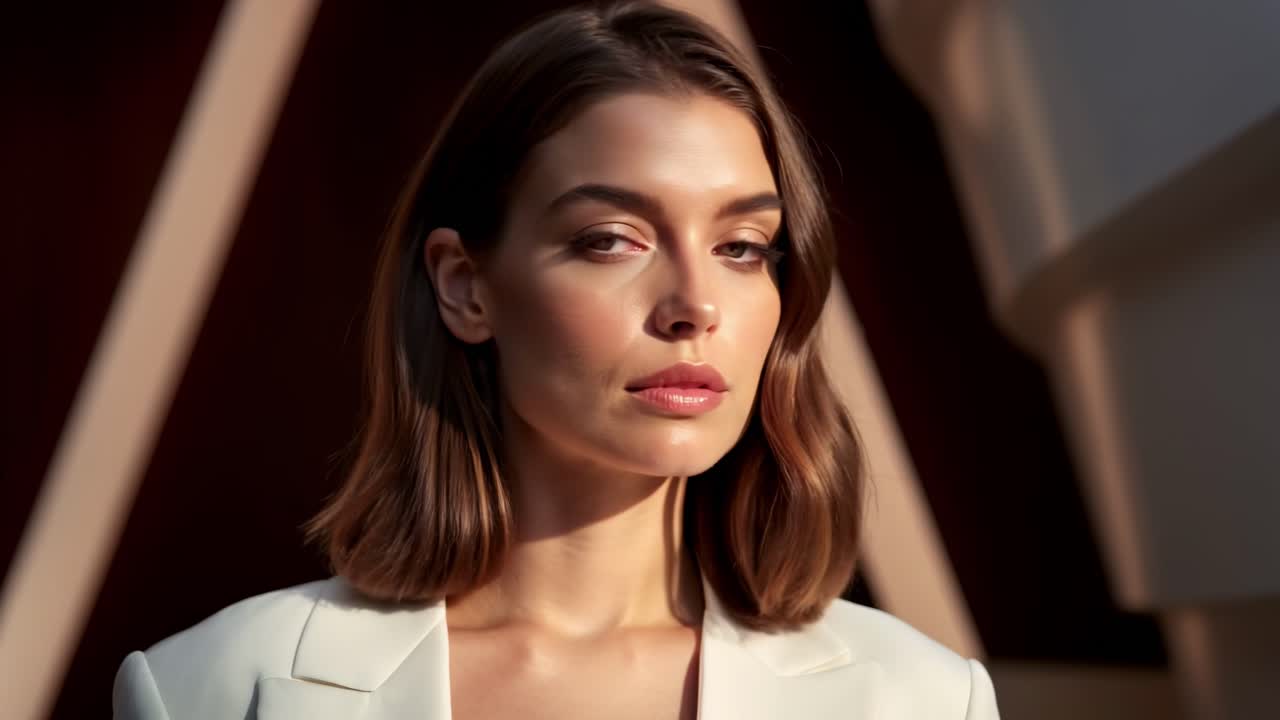 Elegant portrait video with a side profile view of a woman in soft lighting