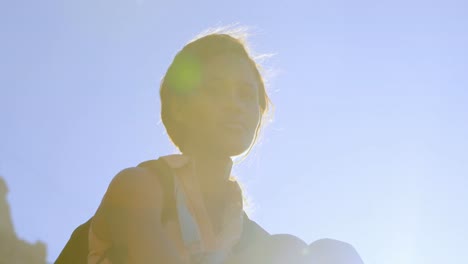 female hiker relaxing in countryside 4k