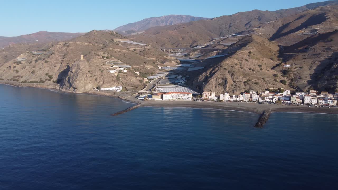 Aerial view of La Mamola, coastal village in Granada, Spain
