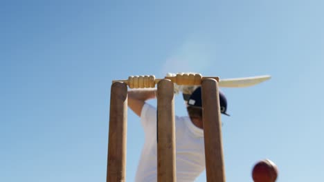 Schlagmann-Wird-Während-Eines-Cricketspiels-Gebowlt