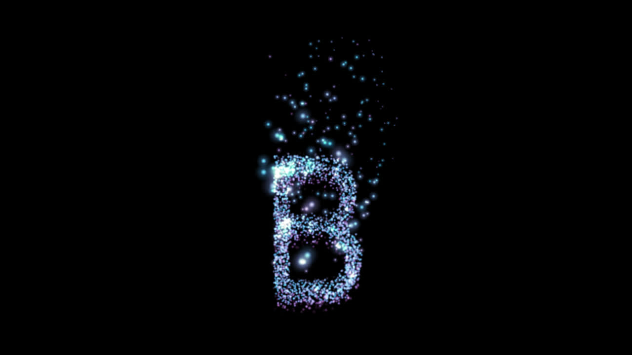 Lettera B luminosa di particelle blu su sfondo trasparente