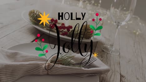 Animation-of-christmas-greetings-text-over-christmas-place-setting