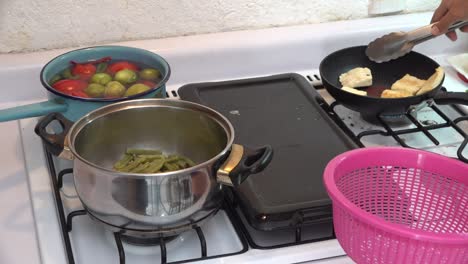 food cooking on a stove