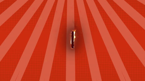 animación digital del efecto de llama sobre el número uno contra los rayos radiales en movimiento sobre fondo rojo