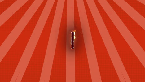 digital animation of flame effect over number one against moving radial rays on red background