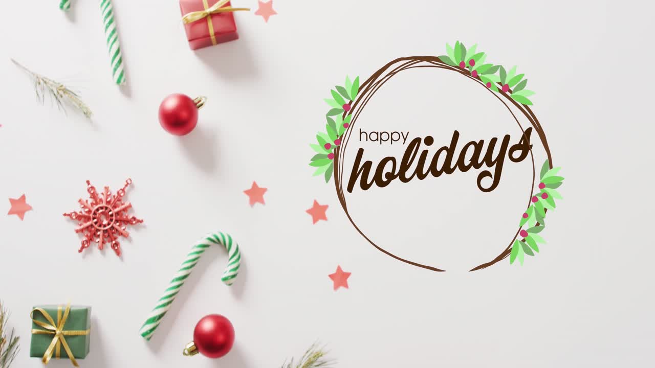 animación de felicitaciones de navidad texto sobre decoraciones
