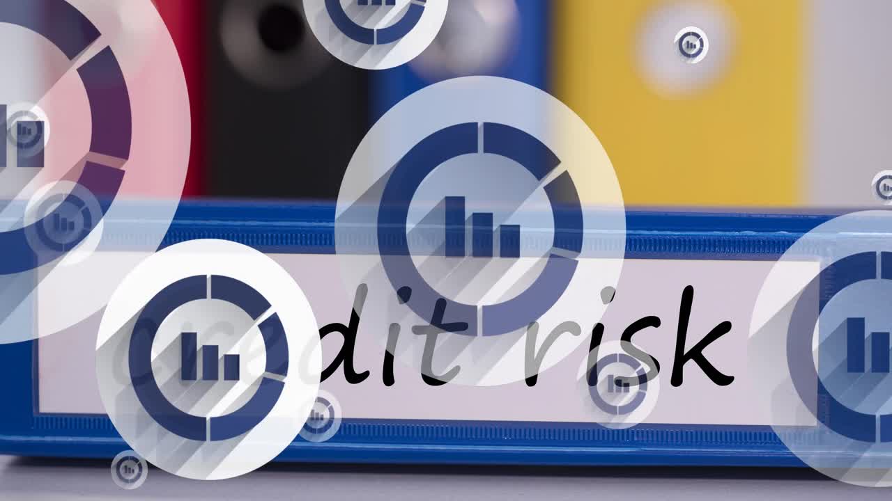 animación de iconos que flotan sobre el encuadernador con riesgo de crédito