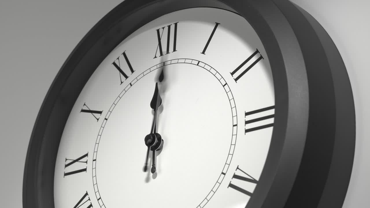 Latin Clock Face in Time Lapse on White Wall