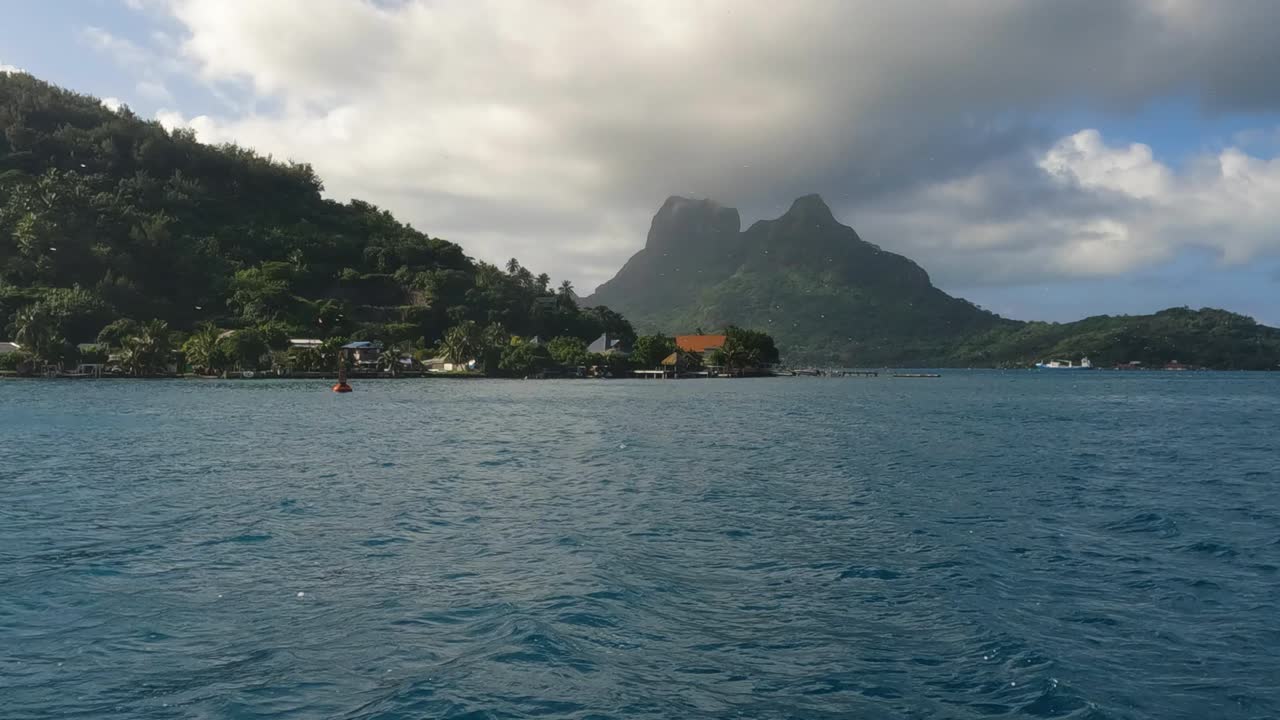 Sailing in Lagoon Around Bora Bora Island, French Polynesia, Boat Passenger Point of View