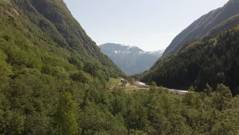 drone video of a green valley located in the region of hardanger, norway