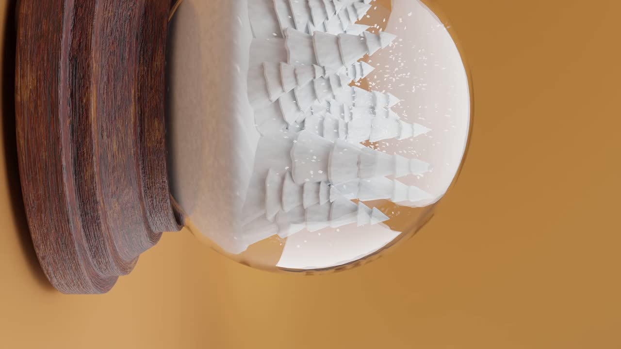 노란색 배경 수직에 스노우 글로브 내의 마법에 걸린 겨울 숲