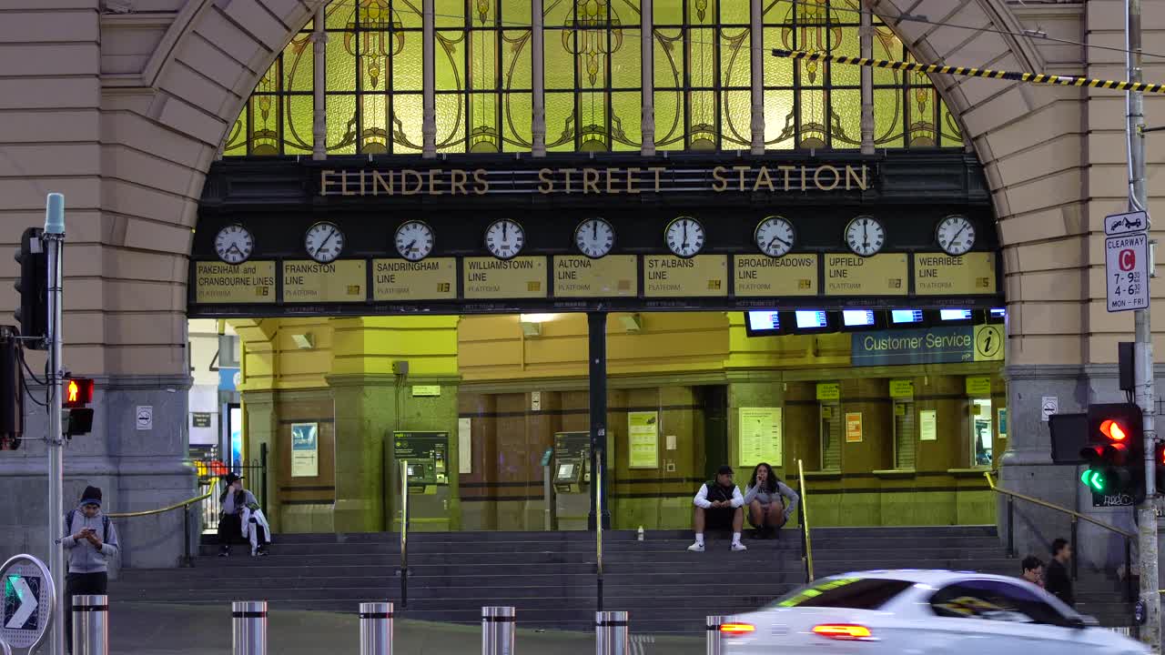 Australia's landmarks eerily quiet during coronavirus (COVID-19) outbreak. Outside Melbourne's (usually bustling) Flinders Street Station in the evening.