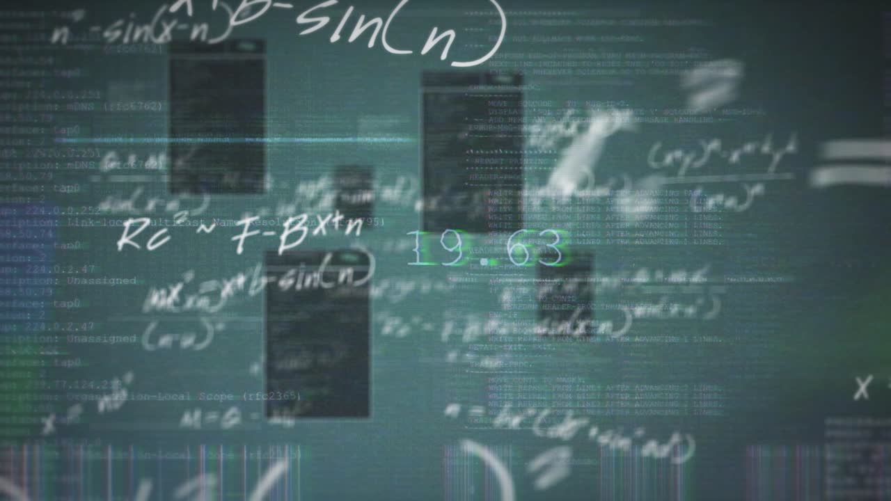 数式とコードを含む歪んだコンピューター画面の背景 - シームレスな背景ループ アニメーション