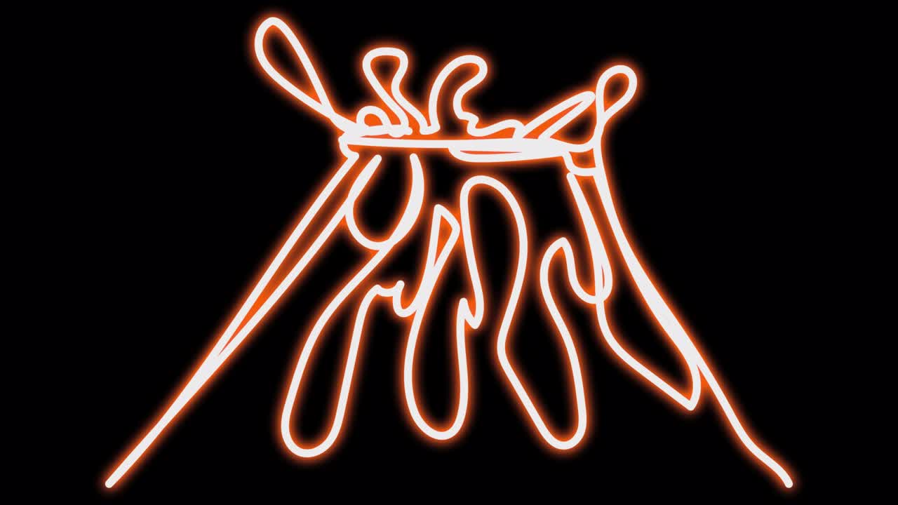 vulcão de néon num ecrã preto.