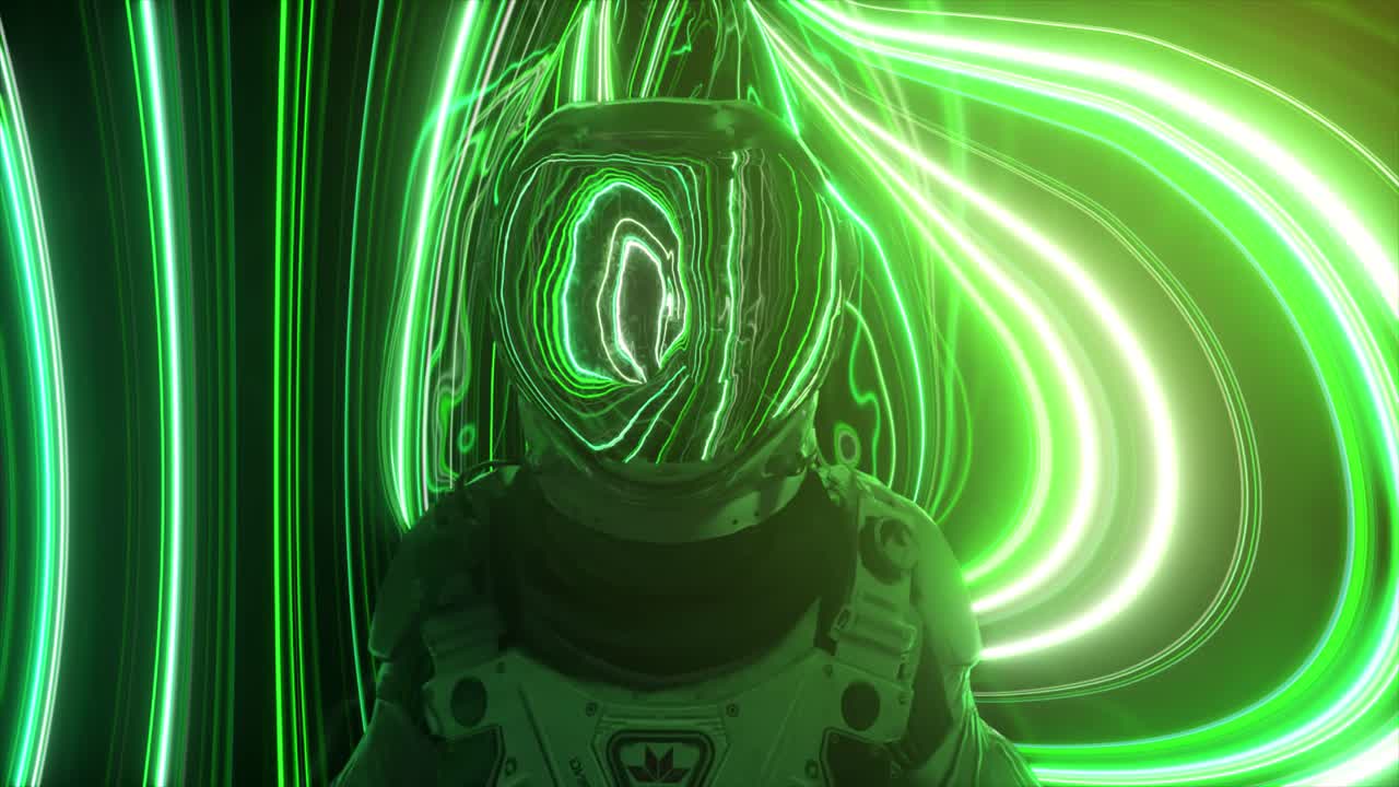Astronauta in un tunnel verde luminescente