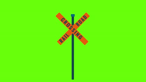 animación de un cruce ferroviario de un letrero en un fondo de pantalla verde