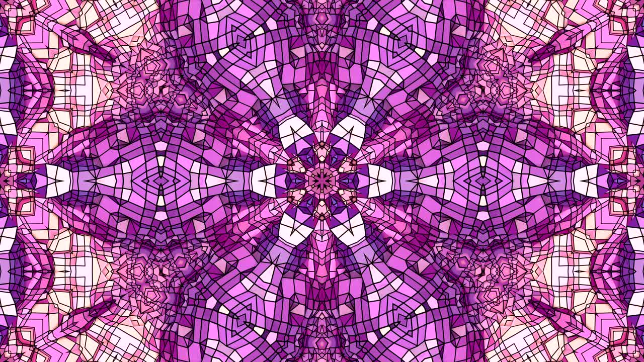 fondo abstracto poli geométrico bajo como un efecto de vidriera o caleidoscopio en movimiento en 4k. animación 3d de bucle, imágenes sin costuras en el popular estilo poli bajo. color violeta v6