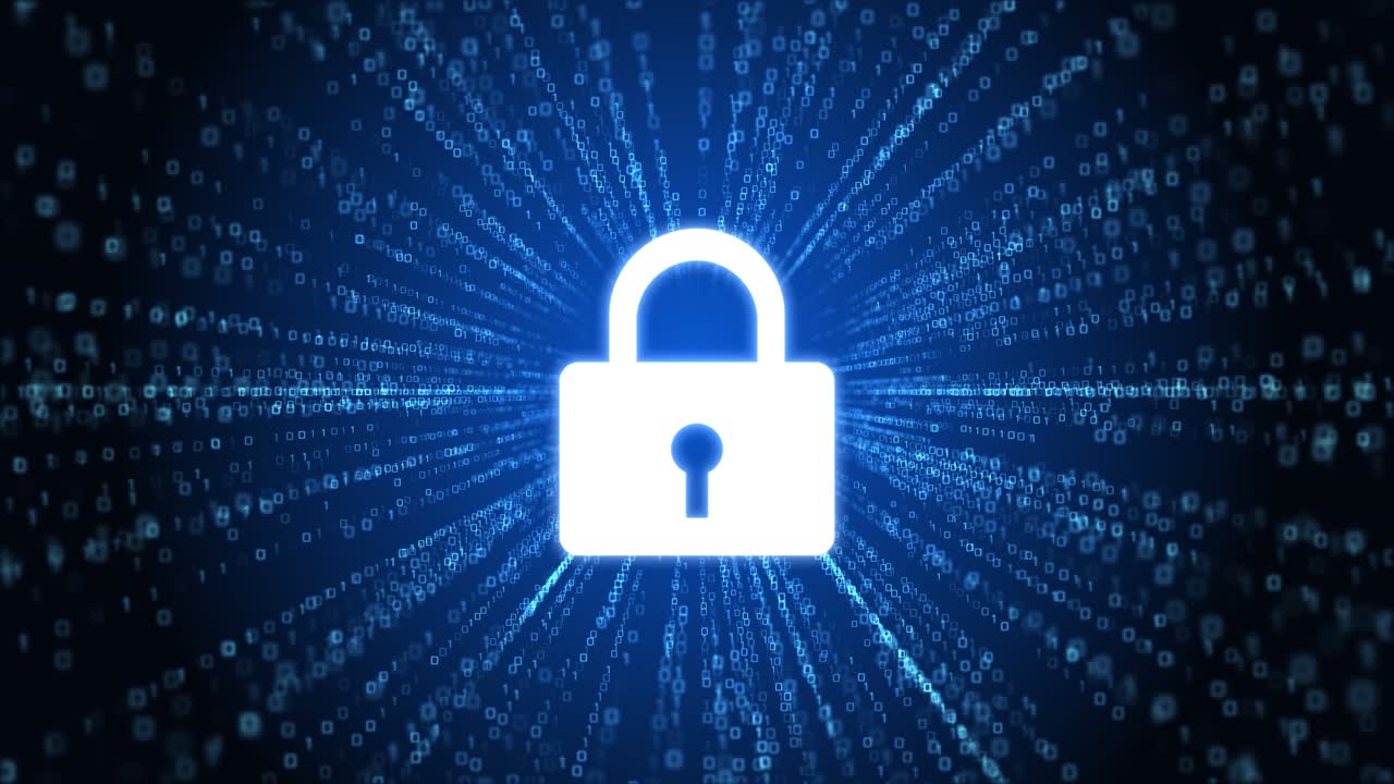 Digital cyber security lock icon of data network protection loop animation cyber connection data