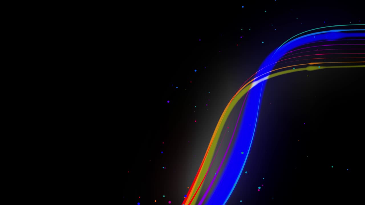 líneas de neón multicolores de cinta volar en el aire, suavemente oscilación y onda. líneas cambios de color cíclicamente forma luces de funcionamiento. 3d abstracto bucleado 4k fondo, luma mate como canal alfa