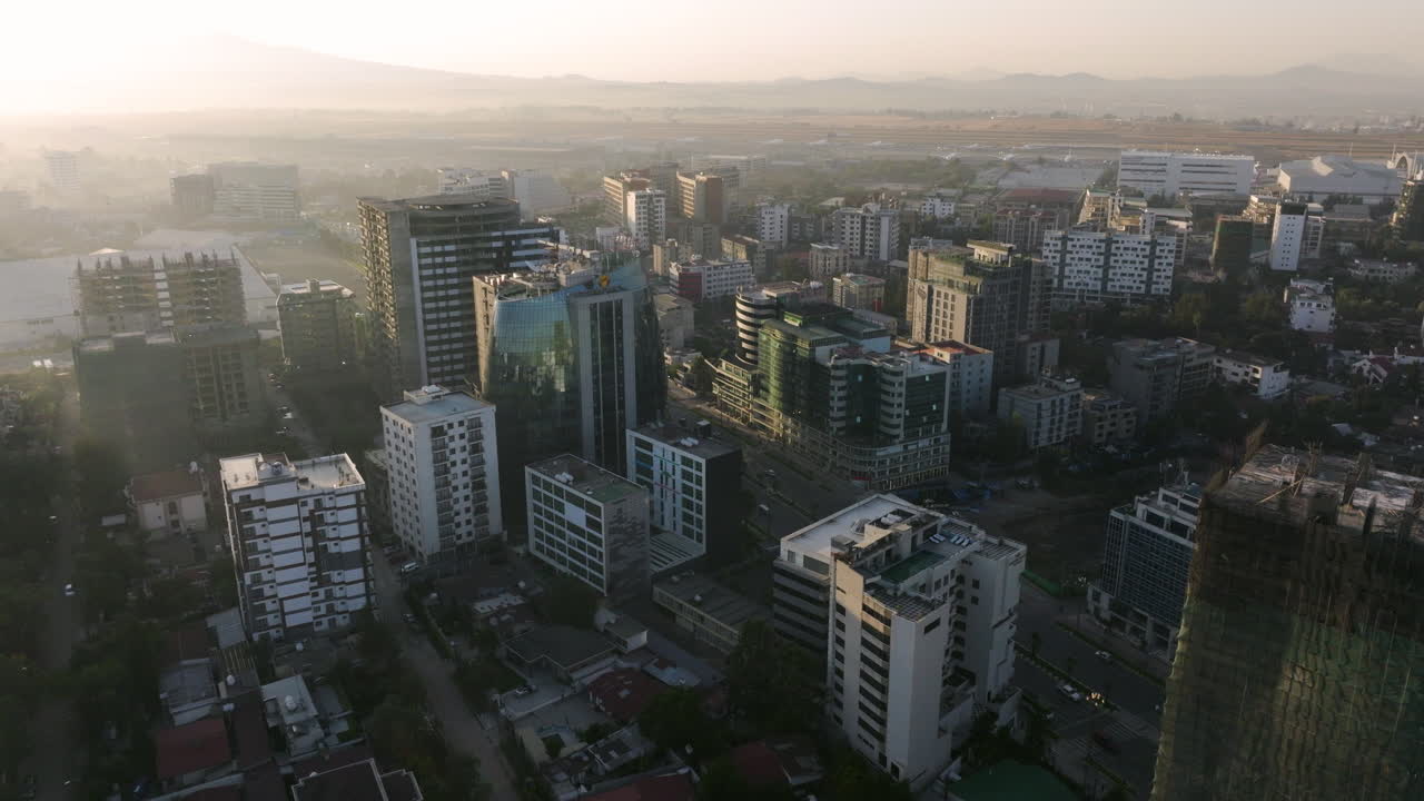 Misty City Of Addis Ababa At Sunrise In Ethiopia. - aerial shot ...