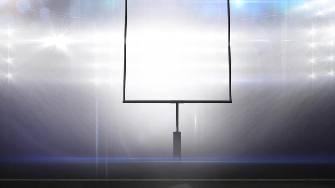 홍수 조명 경기장에서 아메리칸  ⁇  골포스트와 구름진 하늘의 애니메이션