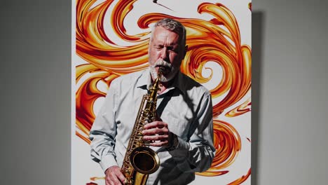 un anciano tocando el saxofón.