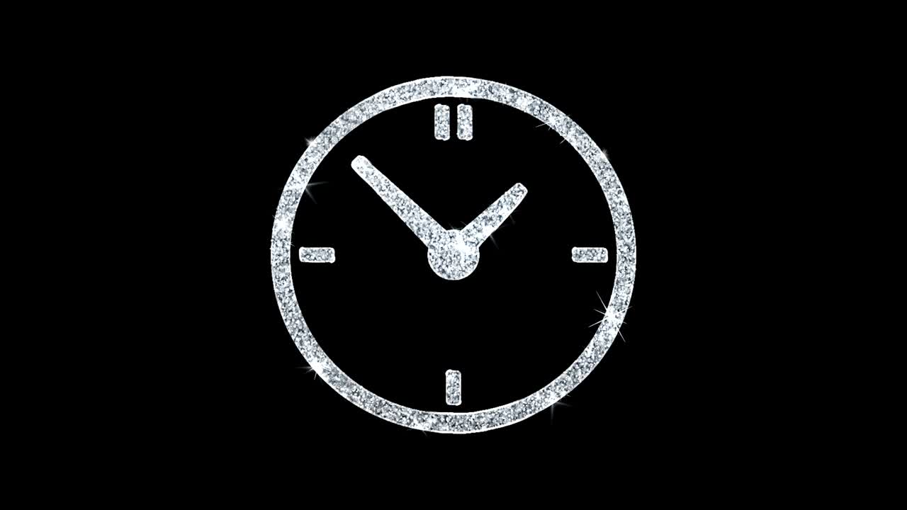 Clock Watch Icon Shining Glitter Loop Blinking Particles .