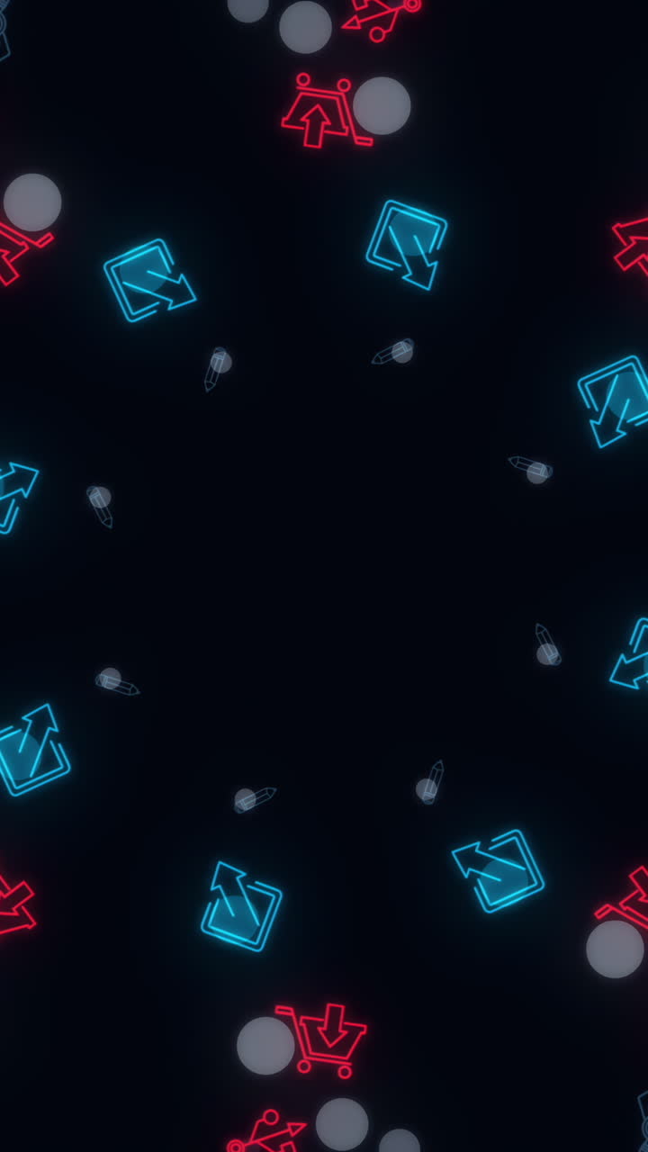 patrón geométrico de neón con símbolos comerciales