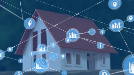 animation of network of connections with icons over house