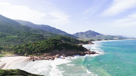 aerial view dolly of the windy coast in ninh hải district.