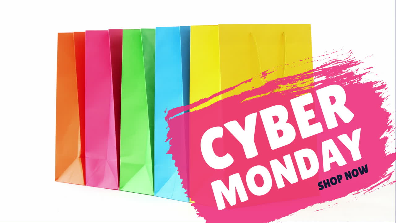 cyber lunes texto y varias bolsas de compras 4k