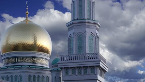 moscow cathedral mosque against the moving clouds, russia -- the main mosque in moscow, new landmark
