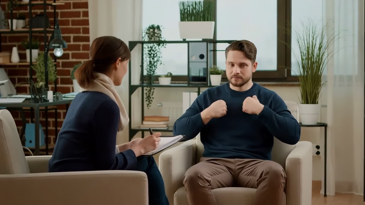 Man and Woman Engaged in a Mental Health Therapy Session