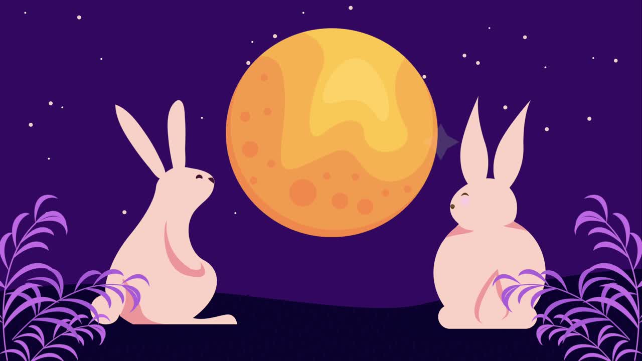 happy moon festival animation with rabbits