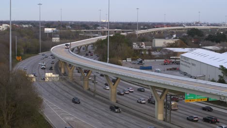 aerial of cars traveling on i-45 north freeway near downtown houston