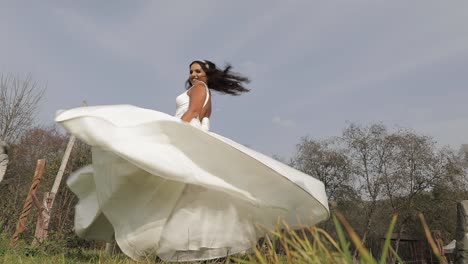 beautiful and lovely bride in wedding dress and veil. slow motion