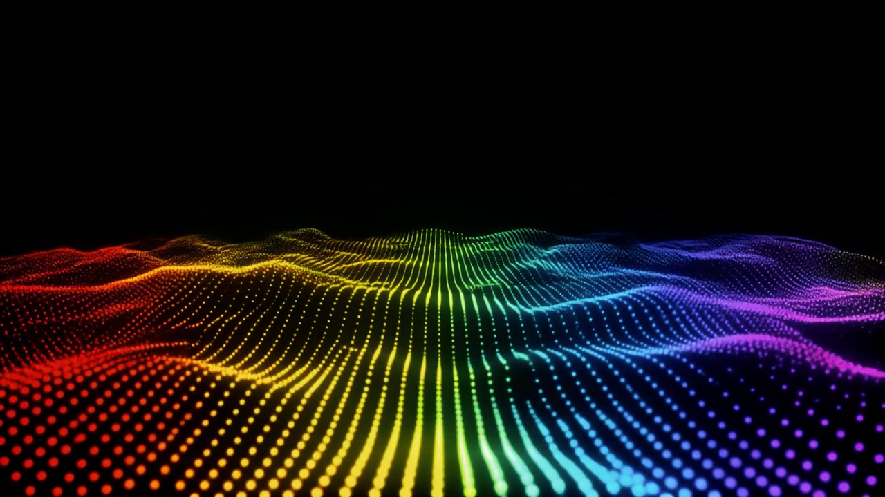 Abstract Rainbow Particle Wave Motion on Black Background